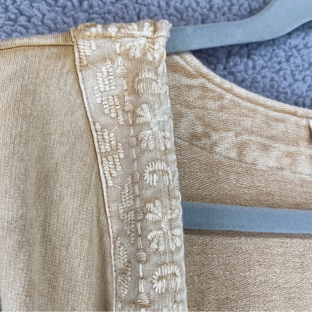 Solitaire Boho Open Front Beige Embroidered Kimono Cardigan Sz S - Picture 7 of 11